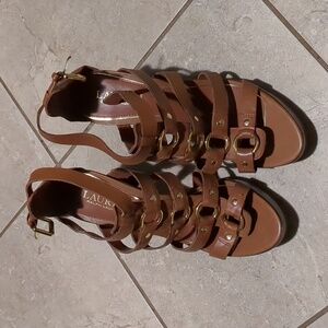 Brand New Ralph Lauren Brown leather stiletto 5 inch pumps, size 7.5